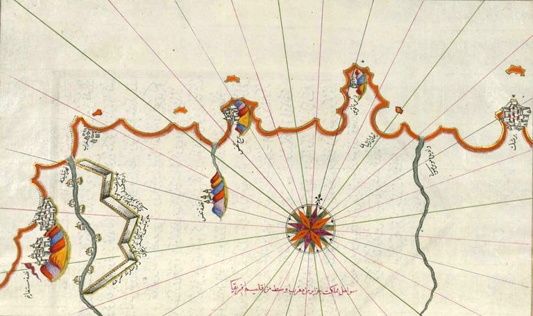 Old map including Ténès in arabic language